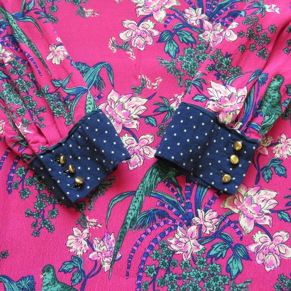 Anthropologie Maeve Floral Pink Bird Tunic Shift Mini Dress Size 2 - Picture 7 of 9